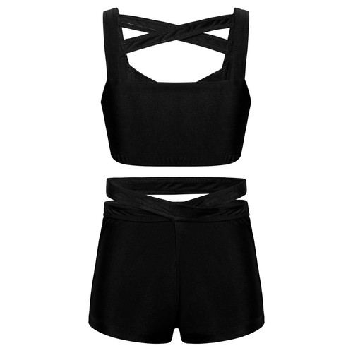 Kids Girls Crop Top Bottoms Set Gymnastic Exercise Tankini Outfits Dancewear - Picture 42 of 63