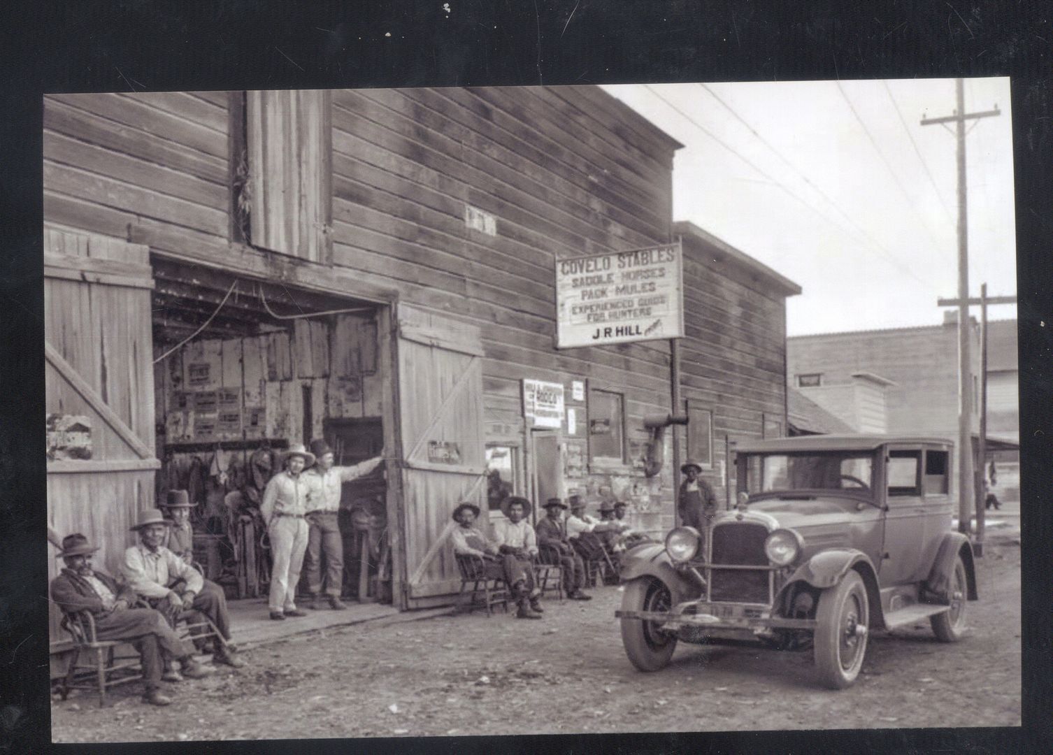 REAL PHOTO COVELO CALIFORNIA STABLES OLD CAR INDIAN GUIDES POSTCARD