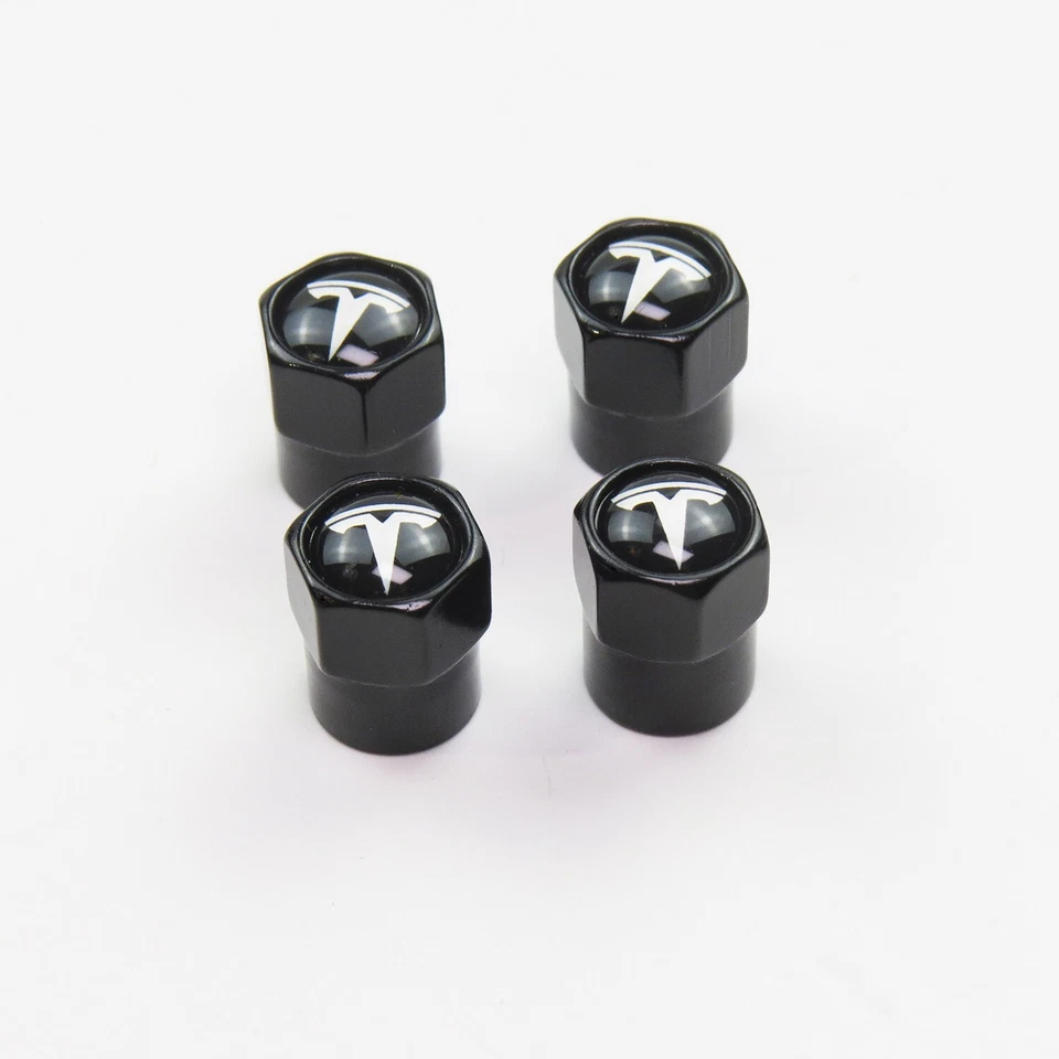 Compatível com Tesla 4 peças tampas de haste de válvula de pneu conjunto de alumínio anodizado preto - Imagem 2 de 4