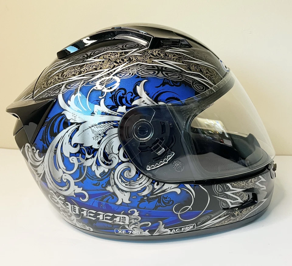 Casco XPEED Talla M 58-59cm XF708 Secreto Azul Negro Plata Cara Completa Motocicleta Foto 4 de 4