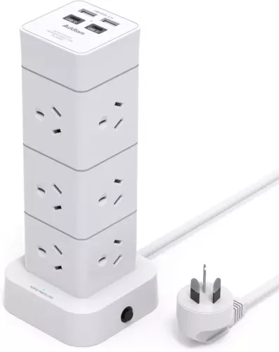 Power Board Surge Protected, Tower Power Strip with 12 AC Outlets 4 USB Ports(2 