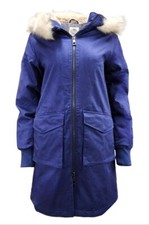 Hoodlamb Women's Navy Long Natural Hemp Hooded Parka 420 Nwt