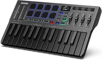   Donner DMK-25 MIDI Keyboard 25 Key 8 Drum Pads Touch Bar USB-C DJ Controller