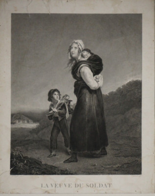 Ary SCHEFFER (1795-1858) GROSSE GRAVUR ROMANTIK FRAU TOTES KIND SOLDAT 1830