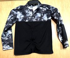 EUC Under Armour Youth 7 Boys Black White Logo Zip Up Sweatshirt Kids Full Zip