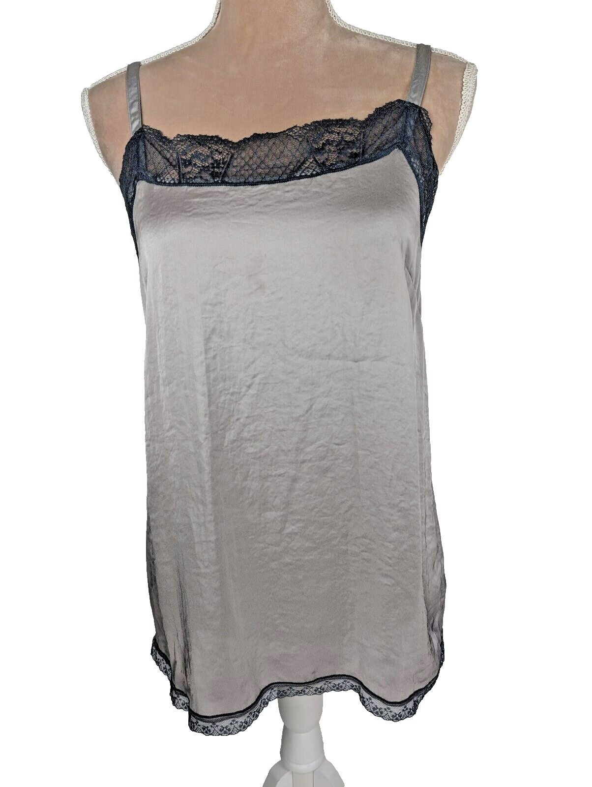 Y2K Cabi Charisma Lace Trim Cami Size Small Retro 90's Style Gray Black Goth