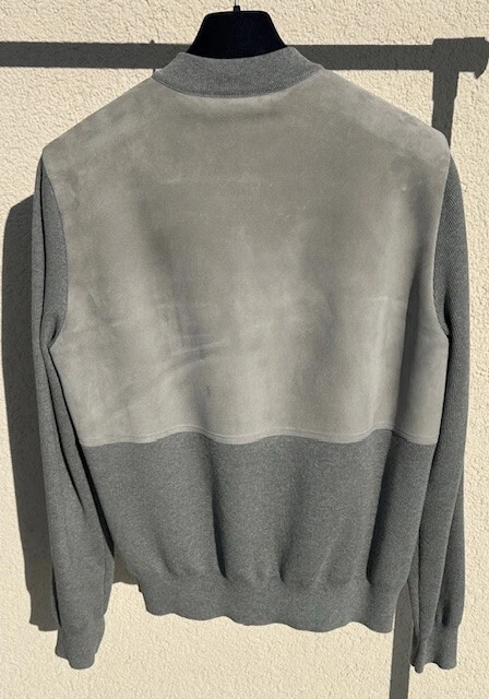 LOUIS VUITTON（LV） Louis Vuitton giacca bomber XL grigio LV camoscio pelle maglia overshirt