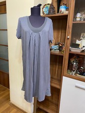 HALSTON THIN GREY STRETCH JERSEY AND CHIFFON  CAP SLEEVES DRAPED TUNIC DRESS-L