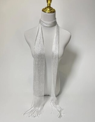 Silver Shawl Sparkle Mesh Fringed Scarf Wrap Wedding Bridal Pageant Prom Formal