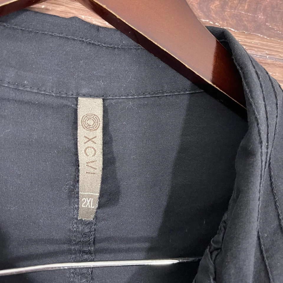 XCVI Womens Black Jacket Snap Front 3/4 Sleeve Stretch Cotton Pockets Size 2XL - Image 3 of 4