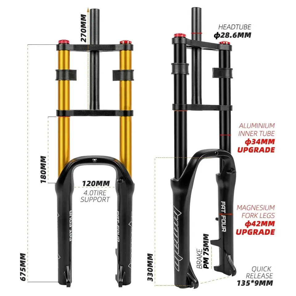 New 680 20''*4.0'' 20*135MM Fat Fork Snow Beach Bike Fat Fork Shoulder AIR Fork - Image 2 of 4
