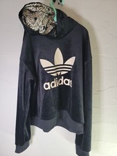 Adidas Girls Hoodie Size Large 13/14 Y Black White Logo Zebra