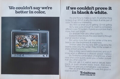 1971 Sony Trinitron Color TV Television Solid State Vintage 2-Page Print Ad