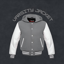 Quality Baseball Jackets Hoodie Leather Varsity Jacket Wool  Leather Sleeves
