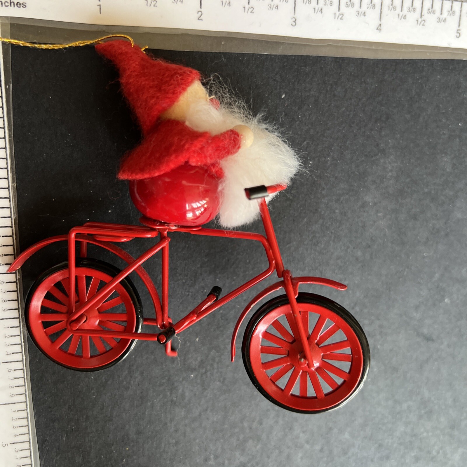 Vintage 80s Wooden Frolicking Santa On Bicycle Avon Gift Collection