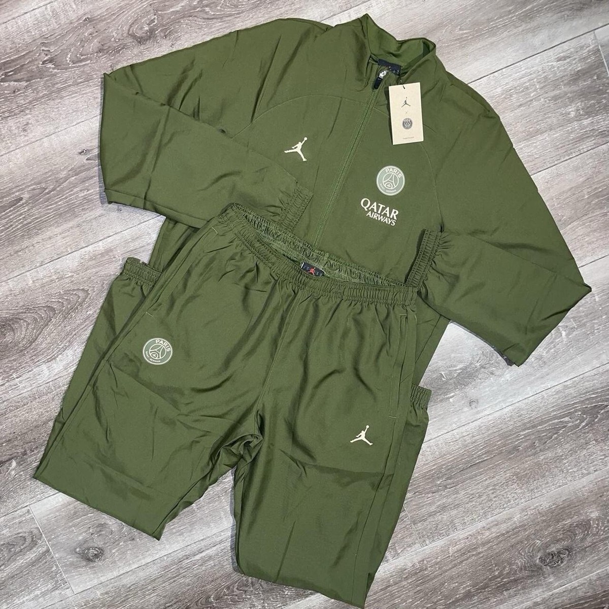 Nike Air Jordan x PSG Strike Woven Khaki Green Full Tracksuit BNWT Small S - Main Image