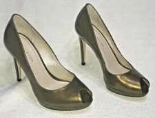 KAREN MILLEN : Designer Patent Gold Platform Heels Peep Toe Shoes - UK 6 EU 39