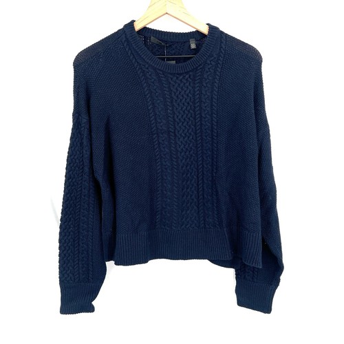 NEU ATM Anthony Thomas Melillo marineblau Wollmischung Zopfmuster kastiger Pullover M