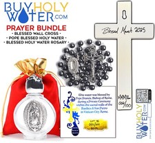 Prayer SET-Pope Blessed Holy Water+Holy Water Prayer Beads Rosary God Cross;