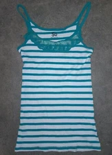 SO Lace Trim Tank Top Green White Stripes Layering Stretchy ShirtJuniors Size L
