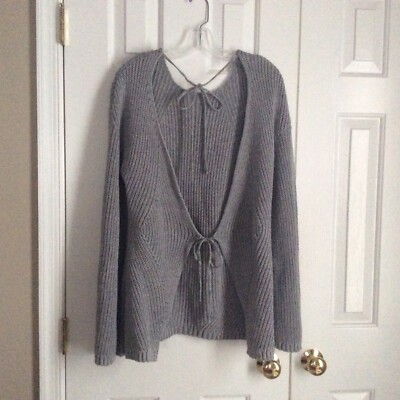 Gray Cable Knit Long Oversized Sweater Open Back Tie by Tobi Size