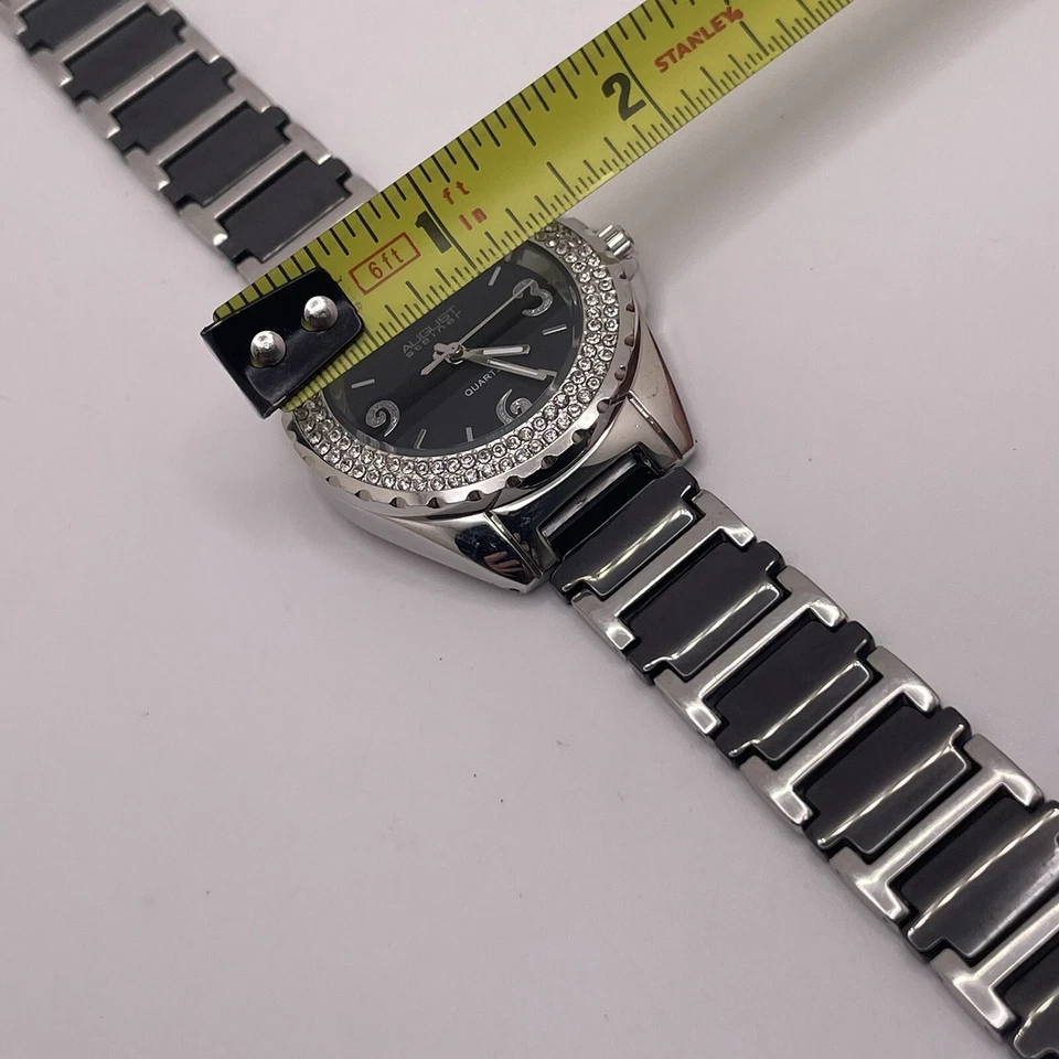Reloj para mujer August Steiner AS8036BK bisel de cristal eslabón de cerámica tono plateado Foto 3 de 4