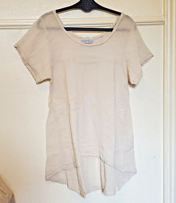 Honest Cotton Tuscan Top Short Sleeve Cream Beige OS S Long Back