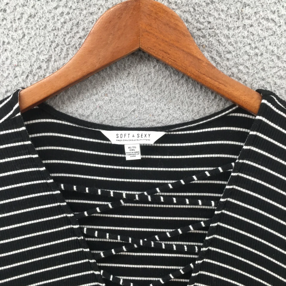 Vestido American Eagle Outfitters línea A para mujer XL negro blanco a rayas manga larga Foto 3 de 4