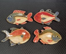 4 Ceramic Fish Shaped Sushi Dipping Dishes Tea Bag Spoon Rest Pier 1 One 4.5"