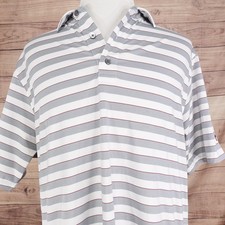 FootJoy Polo Shirt Mens Large Gray White Stripe Golf Short Sleeve Performance