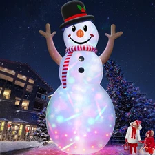 14 Ft Huge Christmas Inflatable Snowman with Rotating Colorful Lights Hat & Scar