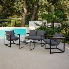 4 Seater Garden Black Lounge Set with Coffee Table – Dark Grey Cushion