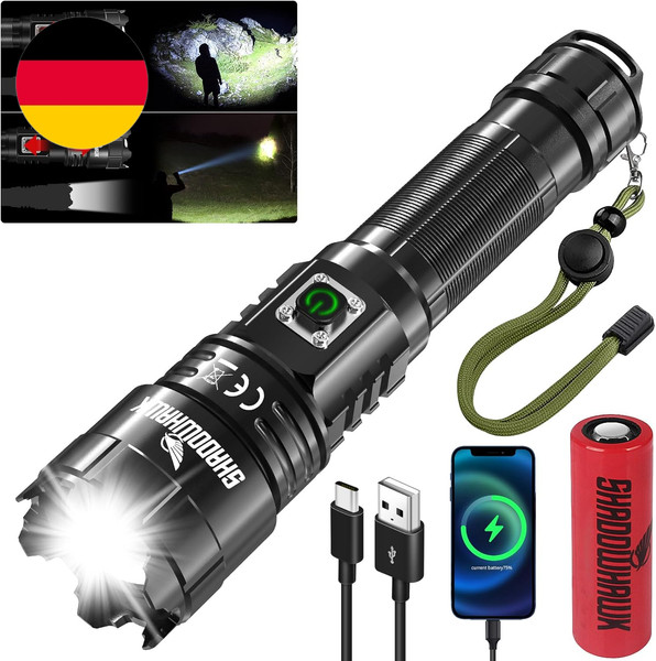 Shadowhawk LED Taschenlampe USB Aufladbar Extrem Hell 500000 Lumen-image