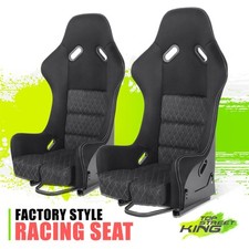 Set Of 2 Fiberglass Fixed Position Racing Bucket Seats With Sliders Black