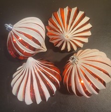 Set Of 4 Christmas Ornaments Red  White. Large Size 4" x 5".