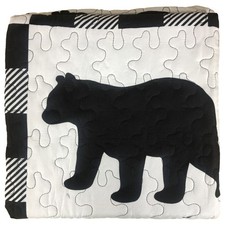 Virah Bella Bear Black  White Plaid Quilted Throw Blanket - Checked 50" x 60"