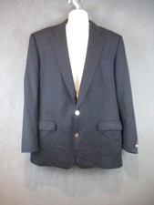 Vintage Burberry Blazer Mens 48 Blue Two Button Sport Coat Silver Crest Buttons