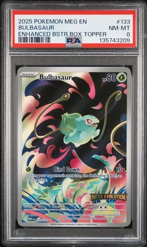 2025 POKEMON MEG EN-MEGA EVOLUTION ENHANCED BOOSTER BOX TOPPER BULBASAUR PSA 8