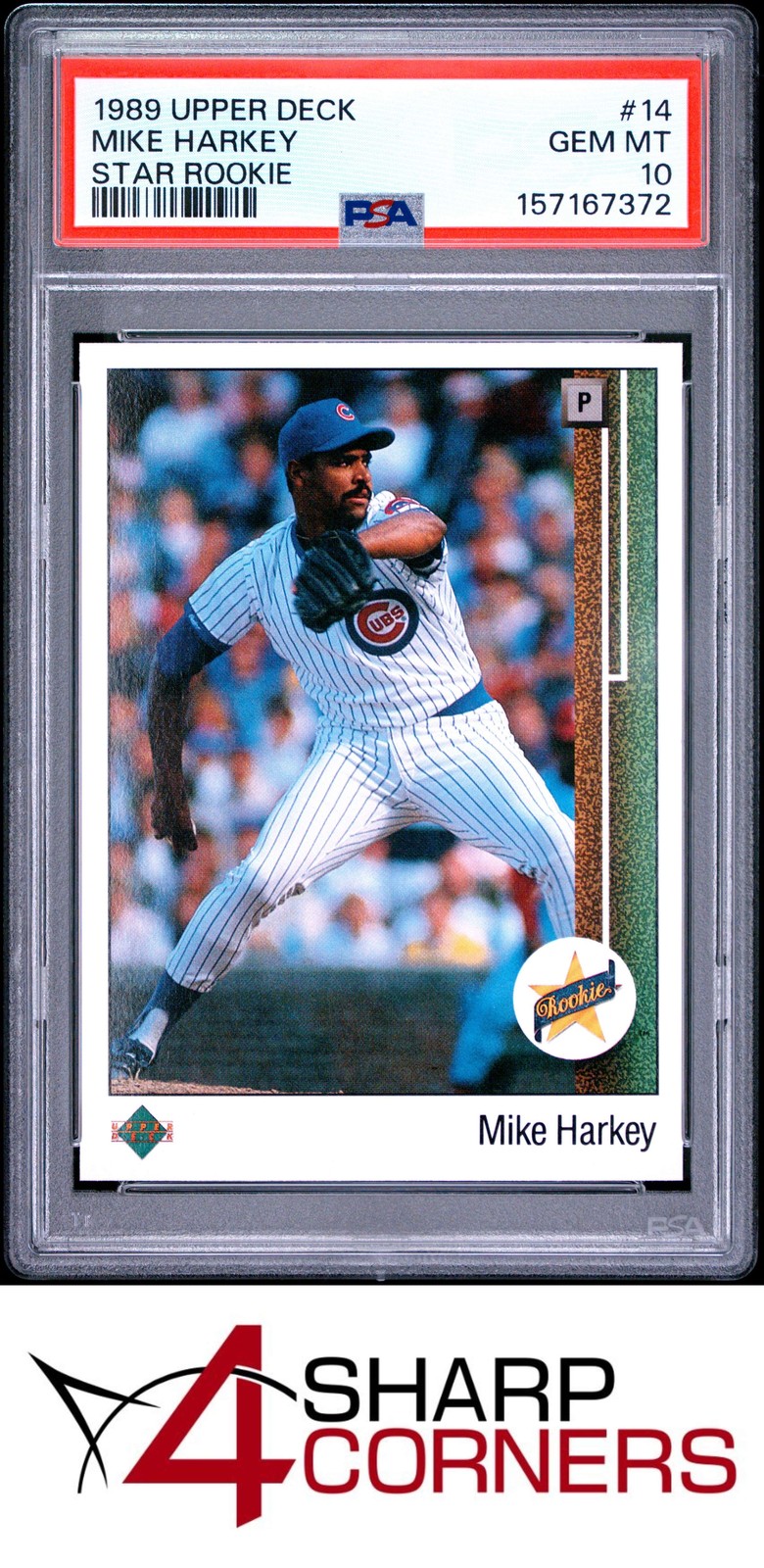 1989 UPPER DECK STAR ROOKIE #14 MIKE HARKEY RC CUBS PSA 10