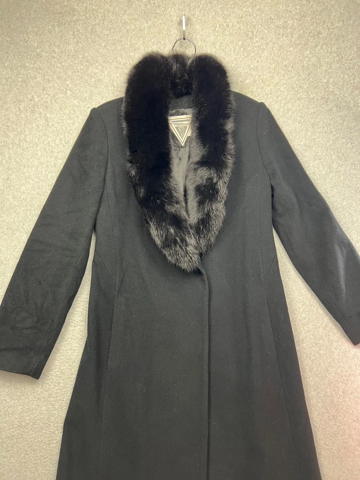 De Colección Marvin Richards Largo Lana Cachemira Gabardina Sobre Abrigo Cuello Piel de Zorro Para Mujer 6 Foto 3 de 4