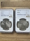 (2) 1922 $1 Silver Peace Dollars MS 63 NCG