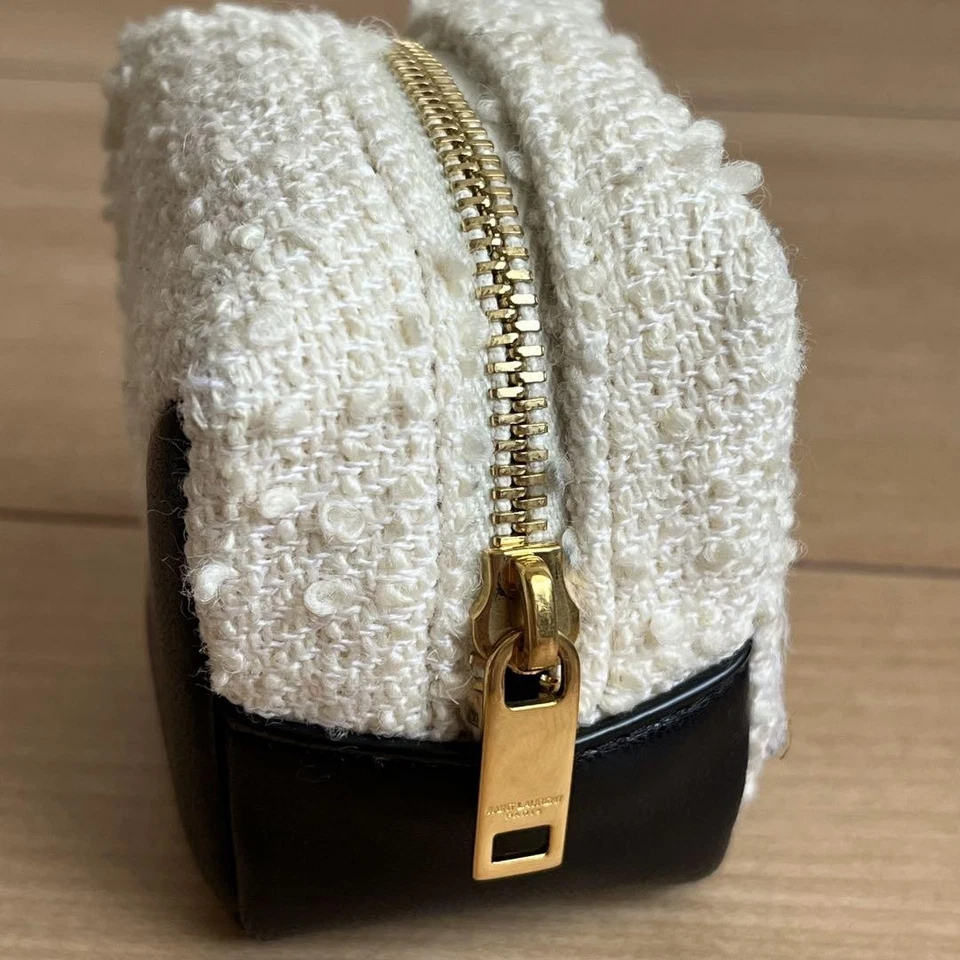 Auténtico bolso Saint Laurent de cuero tweed negro blanco para mujer Francia 125220 Foto 3 de 4