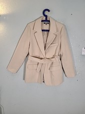 MISSGUIDED SOFT COLLARED BELTED SIZE 12 BEIGE LINED JACKET COAT SIZE 12 MID VGC