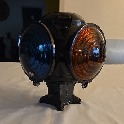 VINTAGE! Adlake Railroad Signal Lamp Blue Amber Kopp Glass Lenses A.A.R. Tested