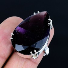 Radiant Amethyst Gemstone Handmade 925 Sterling Silver Jewelry Ring Size 8