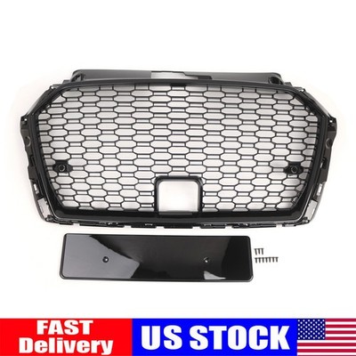 Gloss Black Honeycomb Front Bumper Grille Grill for Audi A3 S3 2017-20 RS3 Style