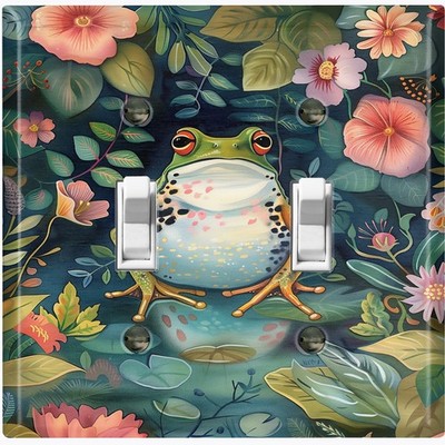 Metal Light Switch Outlet Cover Decorative Wall Plate Floral Lake Frog AML136