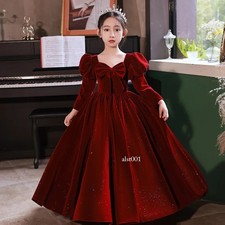 Luxury Evening Long Red Party Dress Prom Girls Clothes Velvet Kid Flower Costume