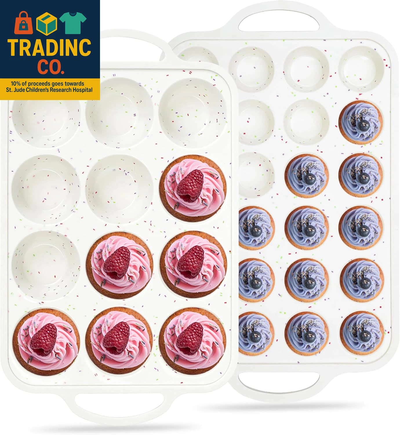 Regular 12 Cup and Mini 24 Cup Nonstick Cupcake Pan Set Silicone Muffin Pan for
