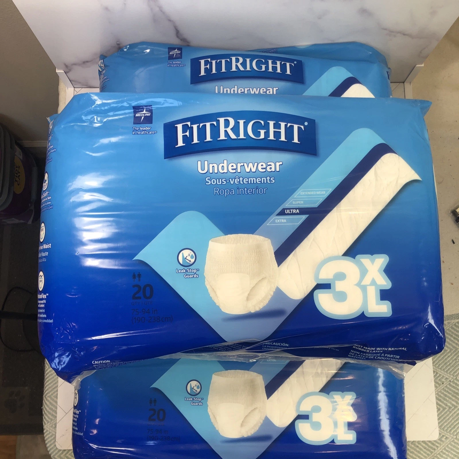 Medline FitRight 3XL 75-94” ULTRA Underwear 60 Count (3 Bags Of 20)